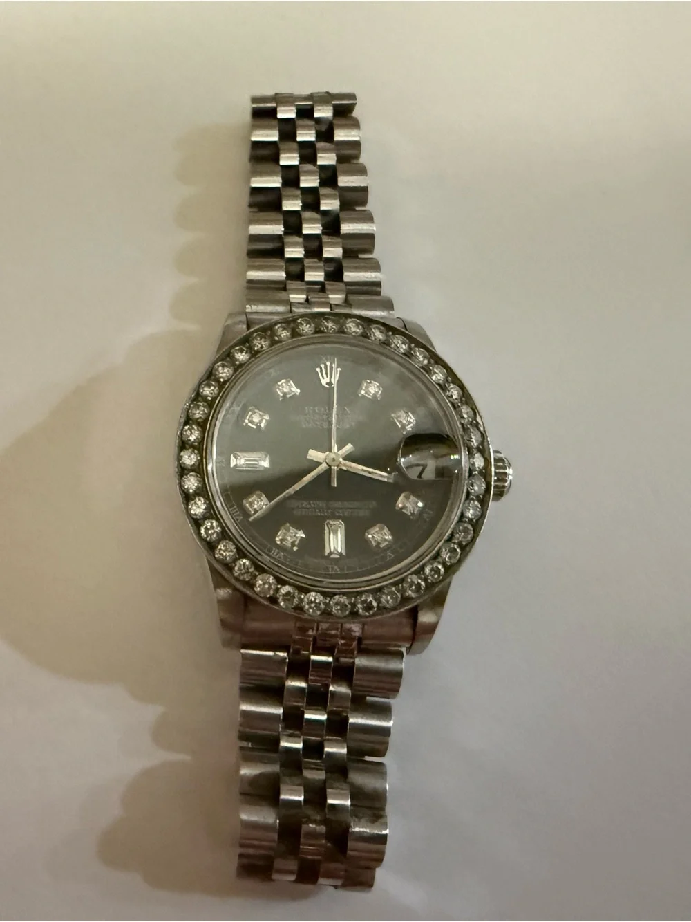 Rolex Silver-tone Diamond Bezel Watch with Gray Dial